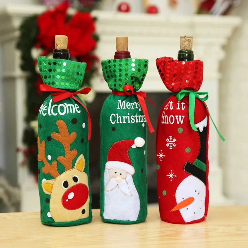 

Christmas Decorations Santa Claus Wine Bottle Covers Snowman Champagne Gifts Bags Sequins Xmas Home Dinner Party Table Decors