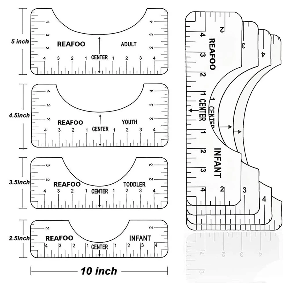 4PCS T-Shirt Alignment Ruler Centering Tool Placement Graphic Guide Tough Printed Design Fashion With Size Chart | Дом и сад