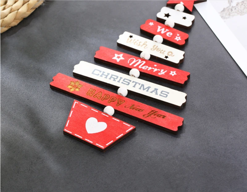 Creative Painted Wooden Christmas Tree Hanging String Christmas Pendant Window Display Ornaments Xmas Party Decors Kids Gift Toy