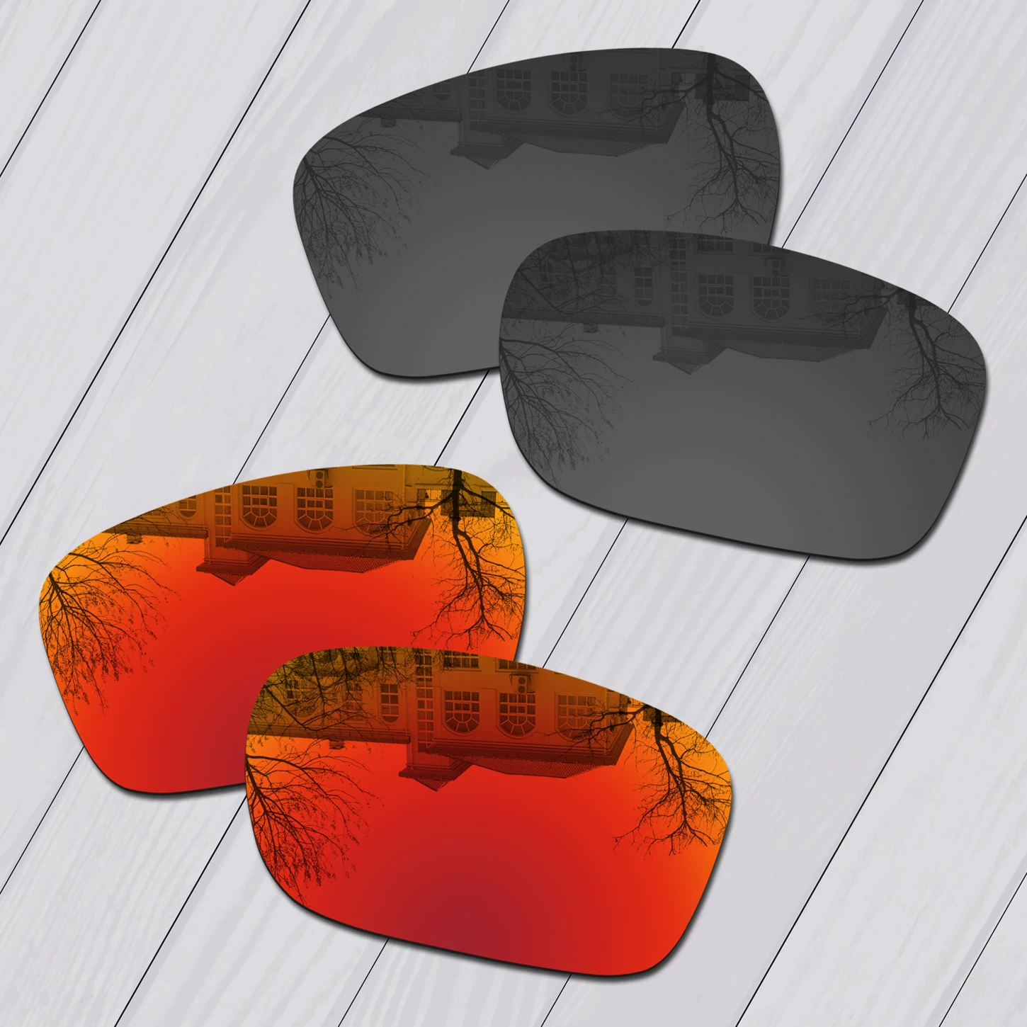 E.O.S 2 Pairs Black and Fire Red Polarized Replacement Lenses for Oakley Big Taco OO9173 Sunglasses