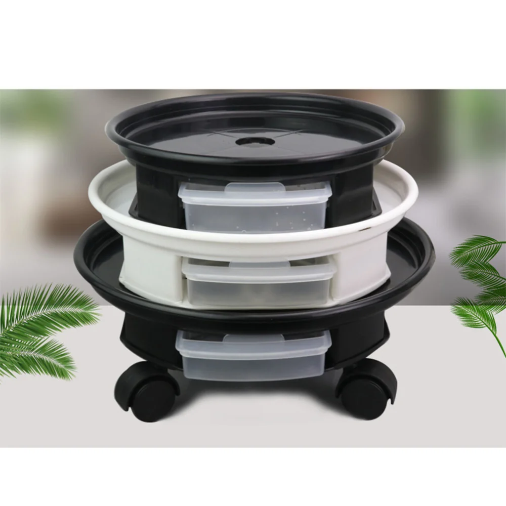 

30cm Round Flower Pot Trays Removable Universal Bottom Wheel Foundation Plant Flower Pot Base with Storage Drawer for Home (Blac