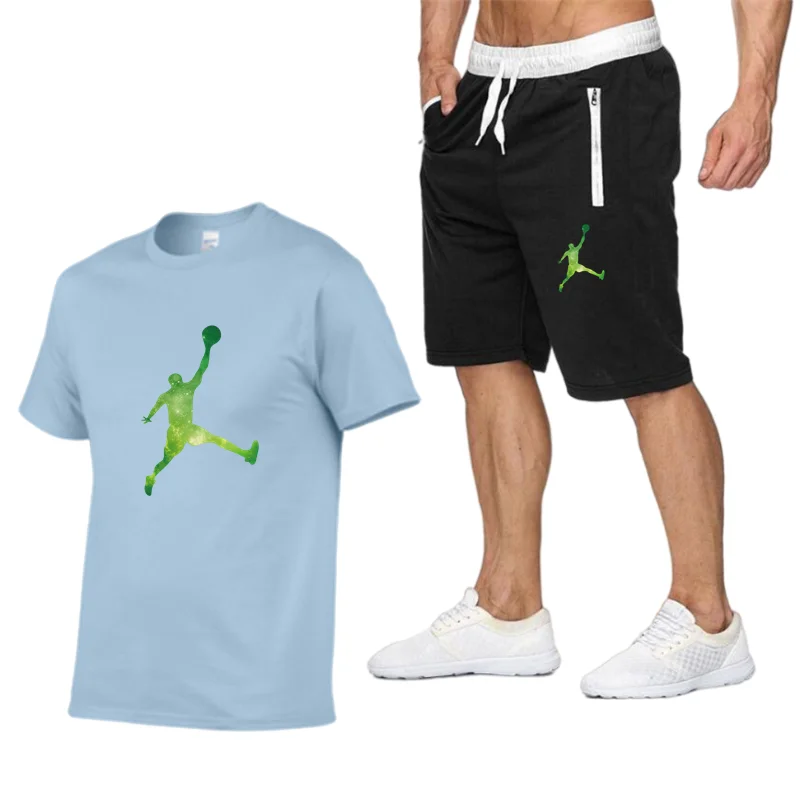 

2021 men's casual suit 2 PCS sweatshirt quick-drying short-sleeved T-shirt shorts suit men's sportswear summer sportswear