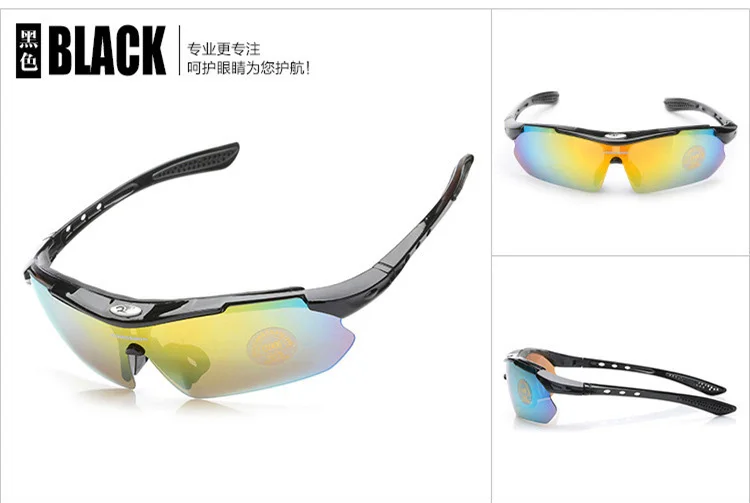 Black Frame 1 комплект, Поляризованные спортивные велосипедные солнцезащитные очки для мужчин и женщин, для езды на велосипеде, бега, вождения, очки с 4 заменами, мужские Т-образные линзы - Цвет: Black Frame