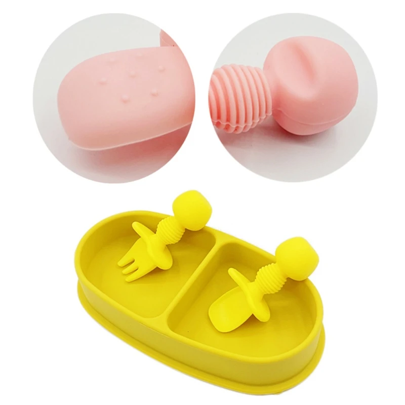 2 Pcs Baby Silicone Spoon Fork Dinnerware Set BPA Free Kids Training Feeding Food Dishes Tableware Utensils