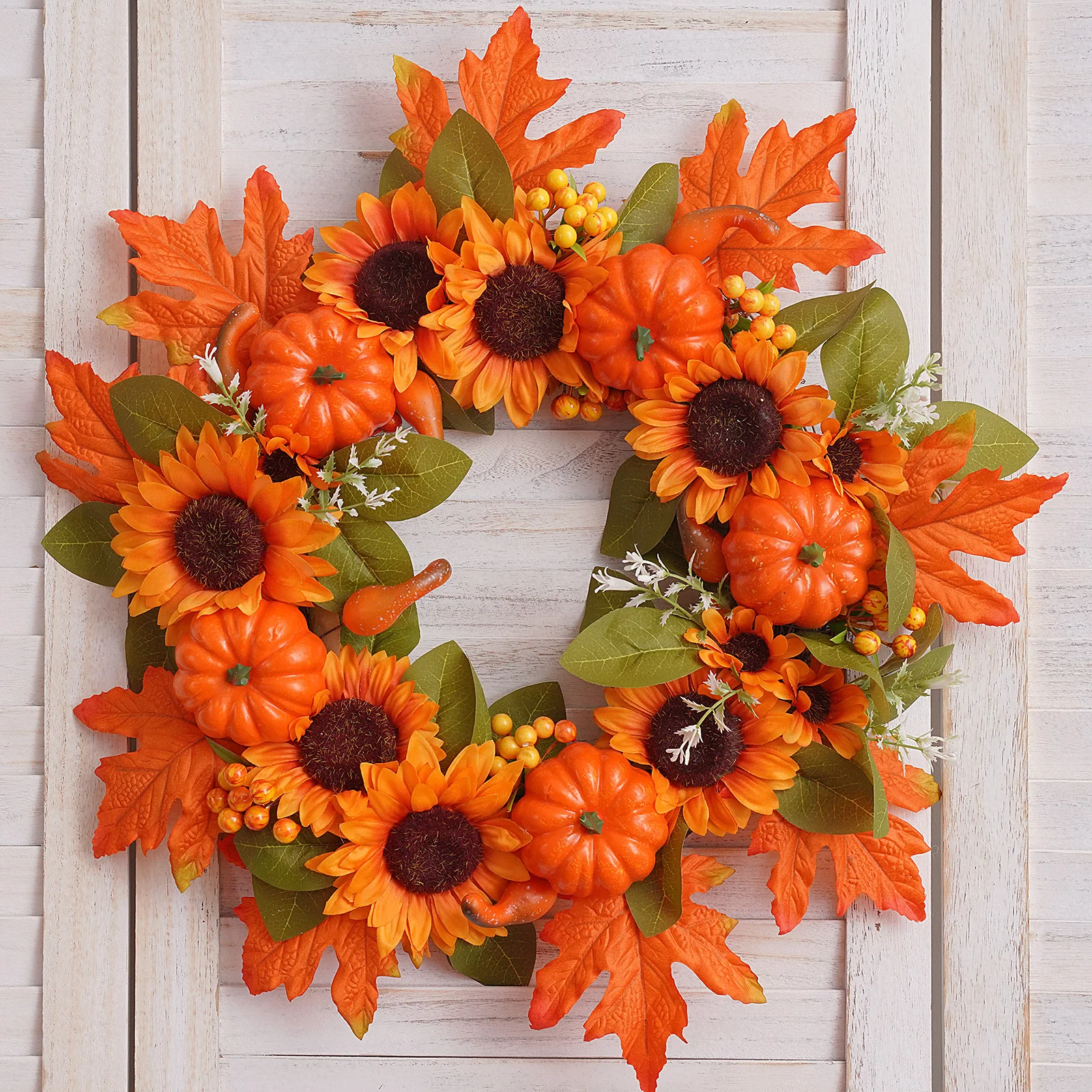 

Front Door Ornament Thanksgiving Wreath Holiday Party Decor Sunflower Natural Rattan Ring Fabric Leaves Simulation Silk Flower