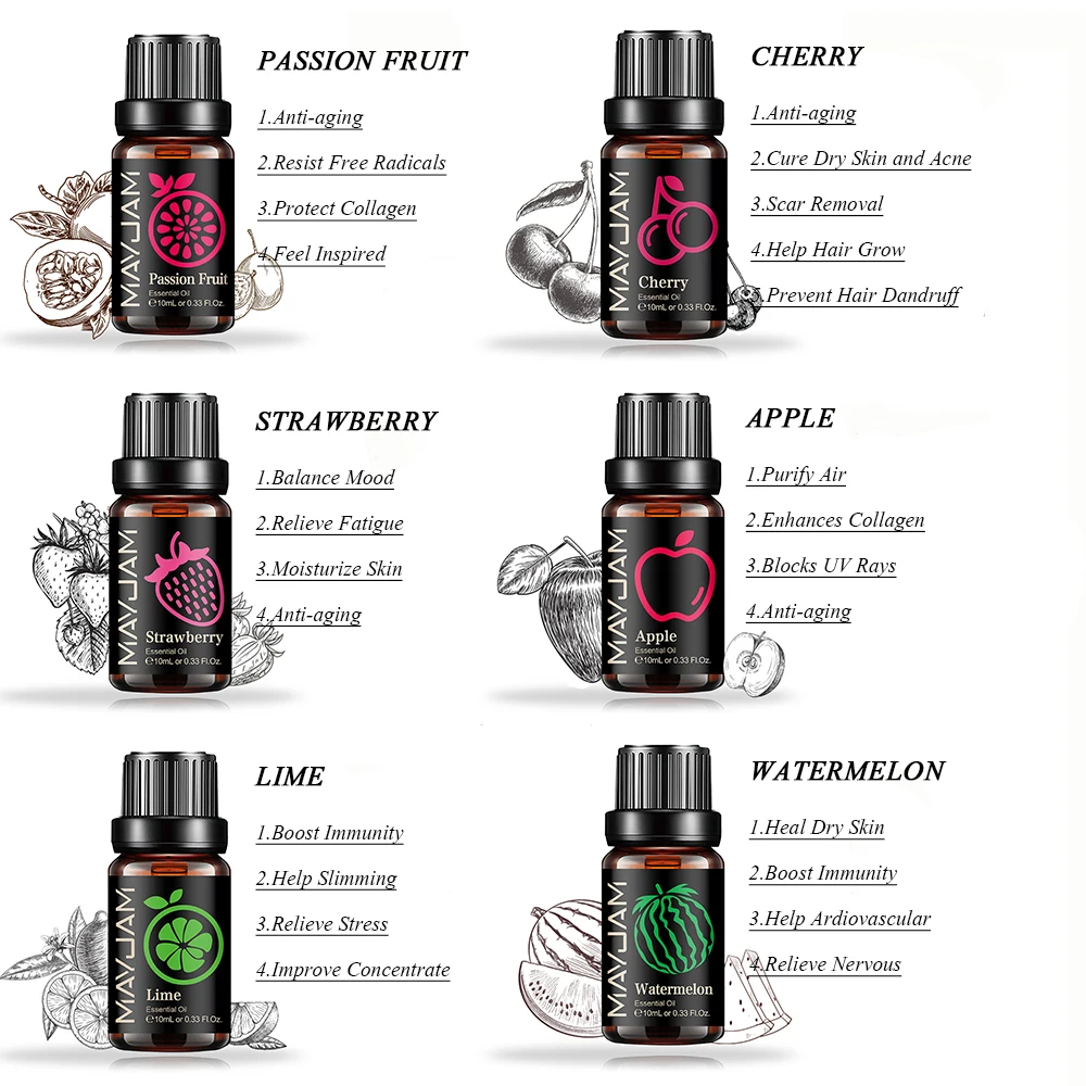 8pcs Gift Set Fruit Fragrance Oils 10ML Humidifier Aromatherapy Diffusers Strawberry Coconut Mango Grape Banana Pineapple - купить по