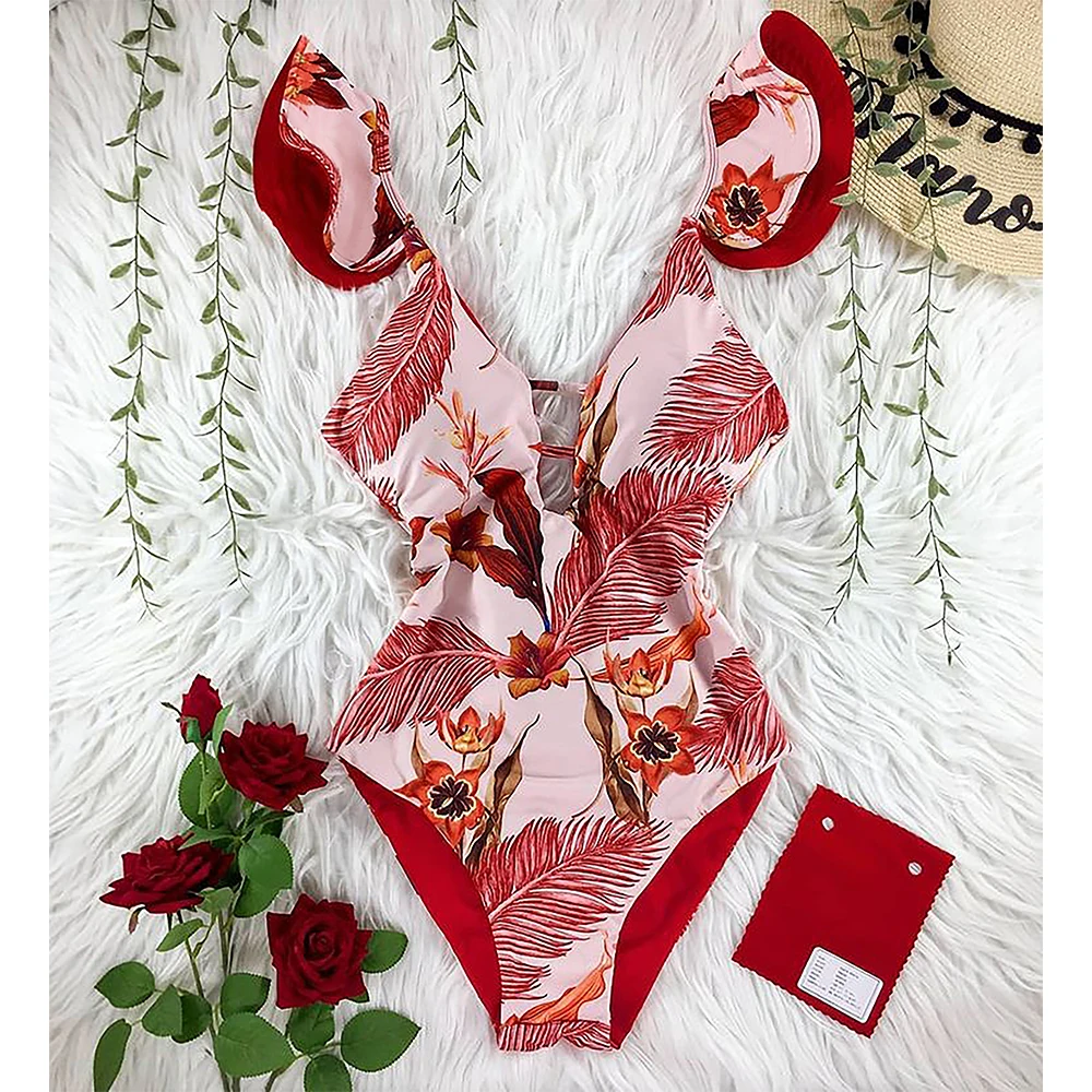 Женский слитный купальник с цветочным принтом Размеры S ~ XL |