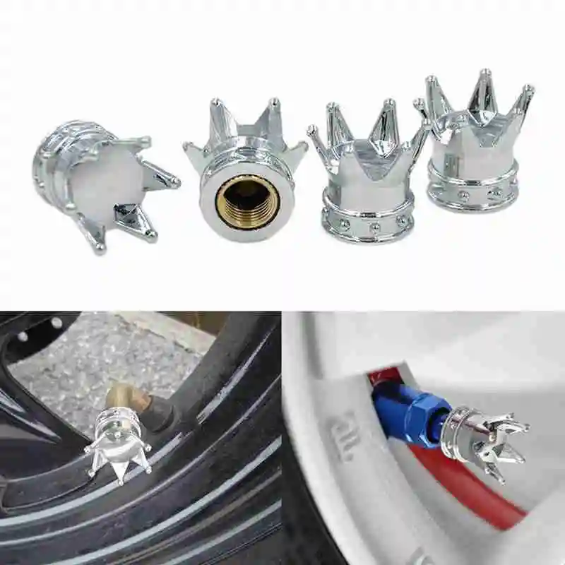 

4pcs car valve caps Crown Shape Car Auto Wheel Tire Covers Dust color car tire Valve Caps decoration silver Tyre Stem whole U3Y3