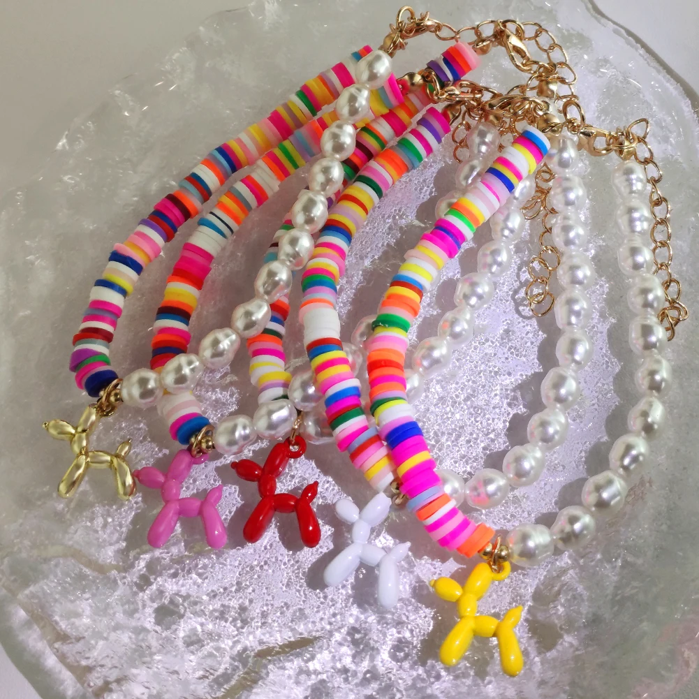 Асимметричные жемчужные браслеты с розовыми шариками и собаками для женщин