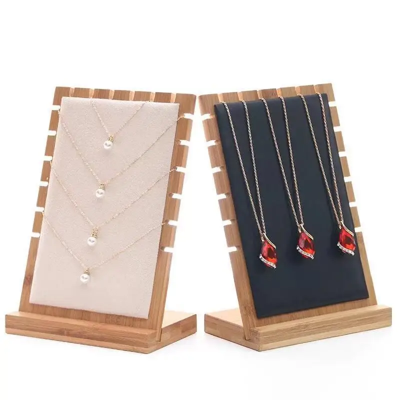 

Bamboo jewelry pendant necklace display rack storage box shelf WF