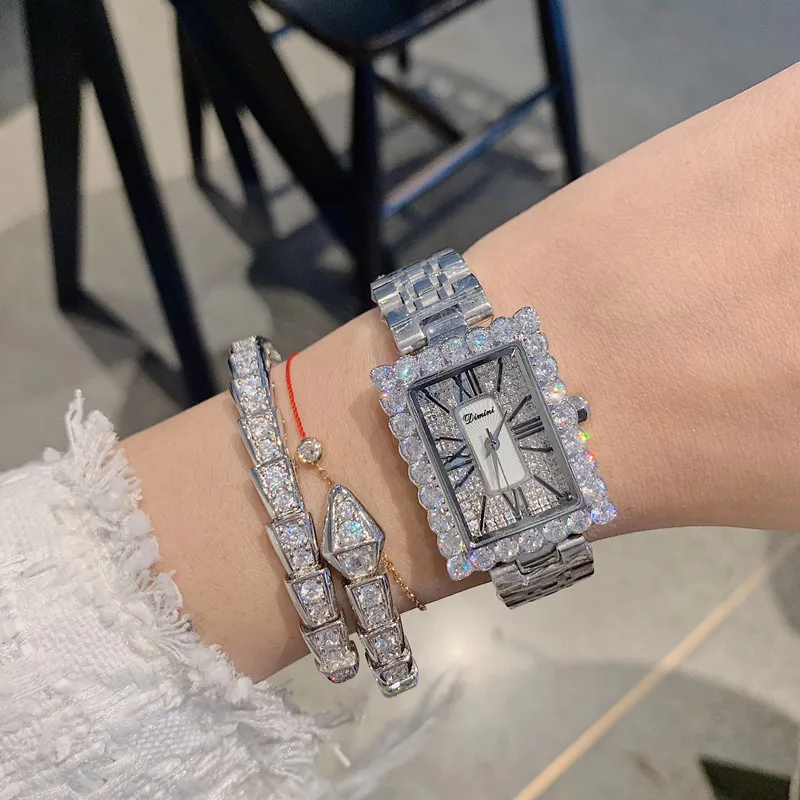 Silver Crystal Roman Винтаж AILANG для женщин Бизнес платье часы кварцевые Сталь Прямоугольник наручные часы работоспособный 3 руки аналоговые Relojes водонепроницаемый NW8005 - Цвет: Silver Crystal Roman