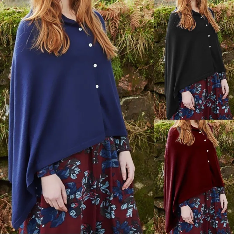 Новые однотонные Цвет свитер накидка с v образной горловиной зимний женский's