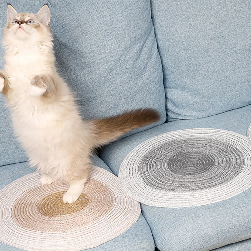 

Cotton Thread Cat Scratcher House Kitten Mat Hand-woven Ramie Cotton Pet Paw Pad For Cats Dog Mat Furniture Protector Cat Toys