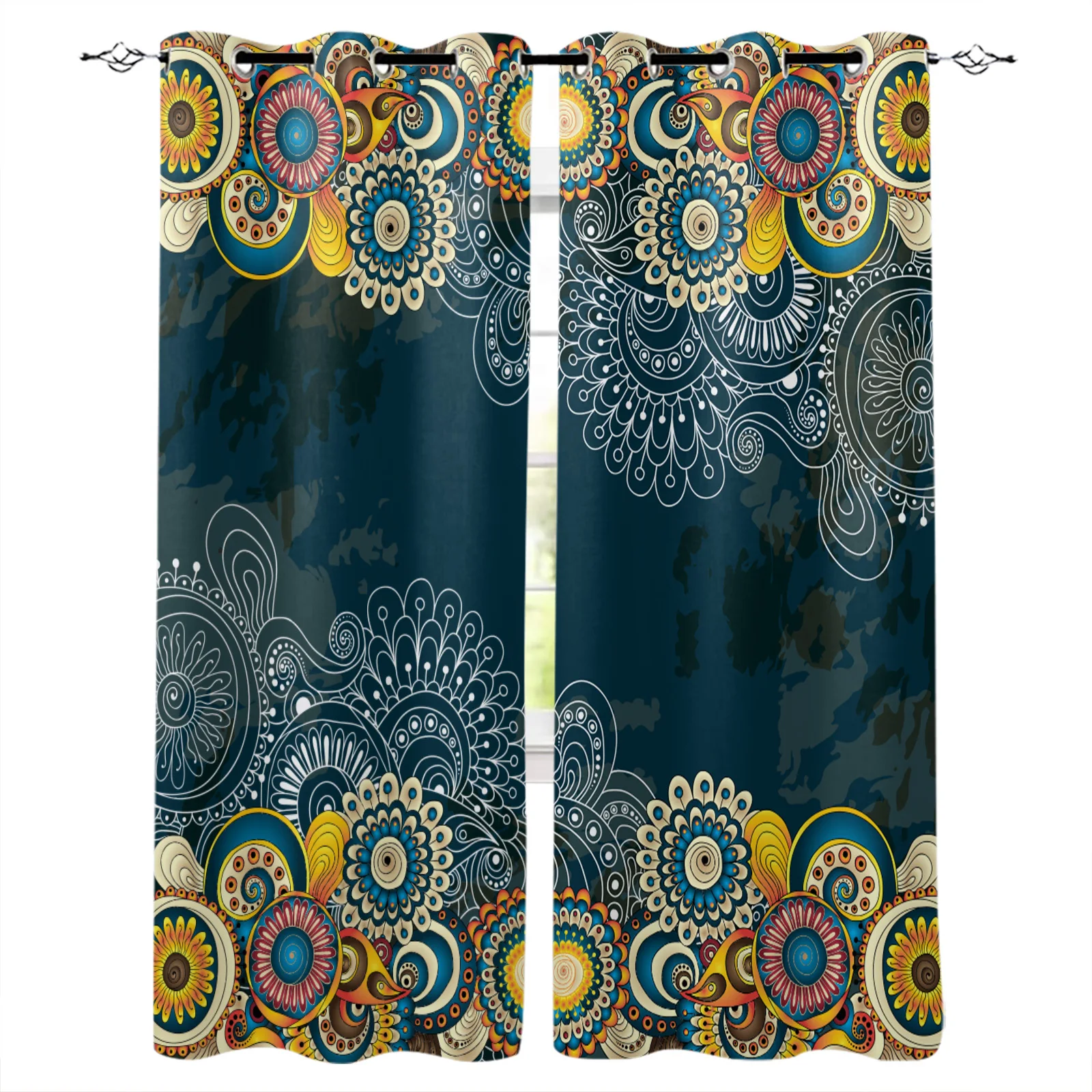 Индийские этнические ретро цветочные синие светонепроницаемые шторы Детские