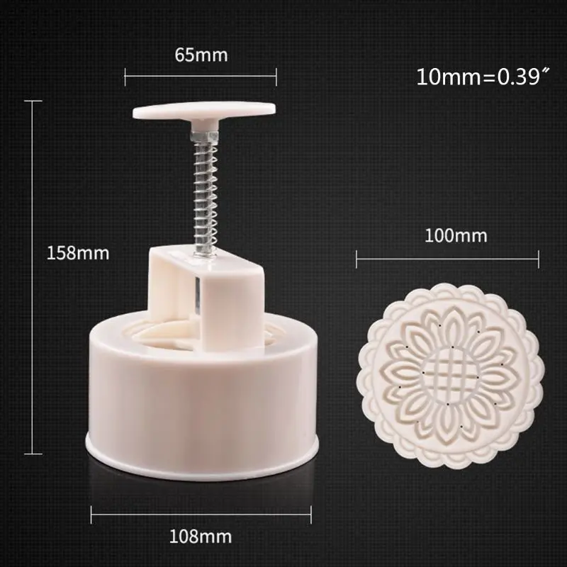 

250g Mooncake Mold with 6pcs Round Flower Stamps Hand Press Moon Cake Pastry DIY