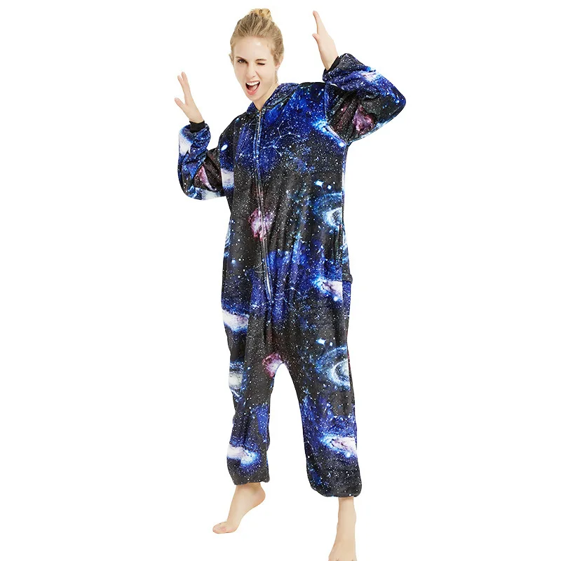 Новые фланелевые кигуруми Комбинезоны для взрослых с единорогом пижамные