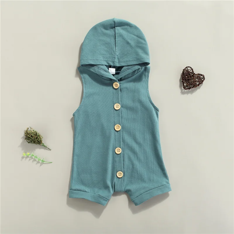 

Baby Girls Boys Casual Breathable Romper,Summer Newborn Toddler Infant Cool Simple Solid Color Hooded Sleeveless Button Jumpsuit