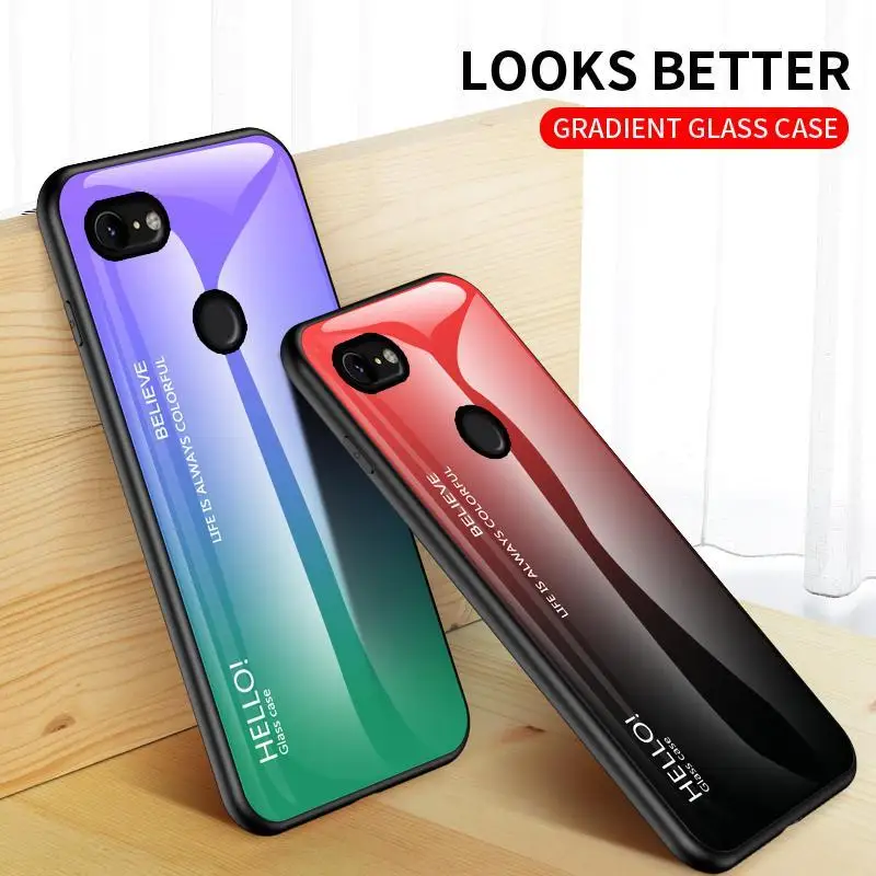 Cases For Google Pixel 2 3 3A XL Case Luxury Gradient Tempered Glass Phone for 2XL 3XL Hard Cover Soft edge |