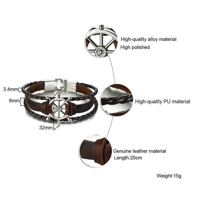 Винтажный браслет с шармами Vnox для мужчин многослойный кожаный веревочный