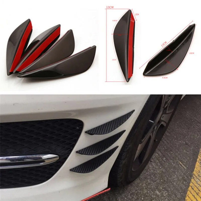 

4PCS Bumper Spoiler Universal Front Bumper Lip Splitter Fins Body Spoiler Canard Valence Chin Baffle Plate