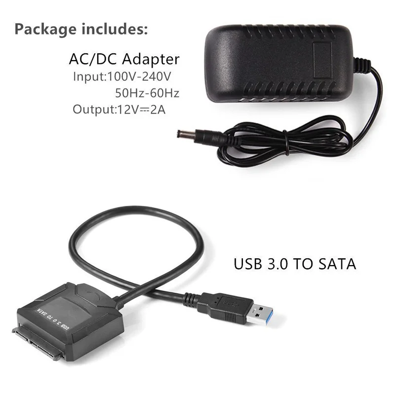 

USB 3.0 To SATA 3 Cable with Power Adapter For 3.5 inch HDD 2.5 inch SSD HDD Hard Disk 12V 2A AC DC Power Adapter USB3.0 5Gbps