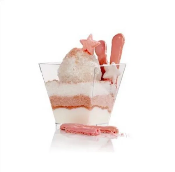 20pcs Mini Clear Trapezoid Dessert Cups Kitchen Accessorie Glasses Cup Mousse Jelly Pudding Tiramisu Cup Party Cake Container