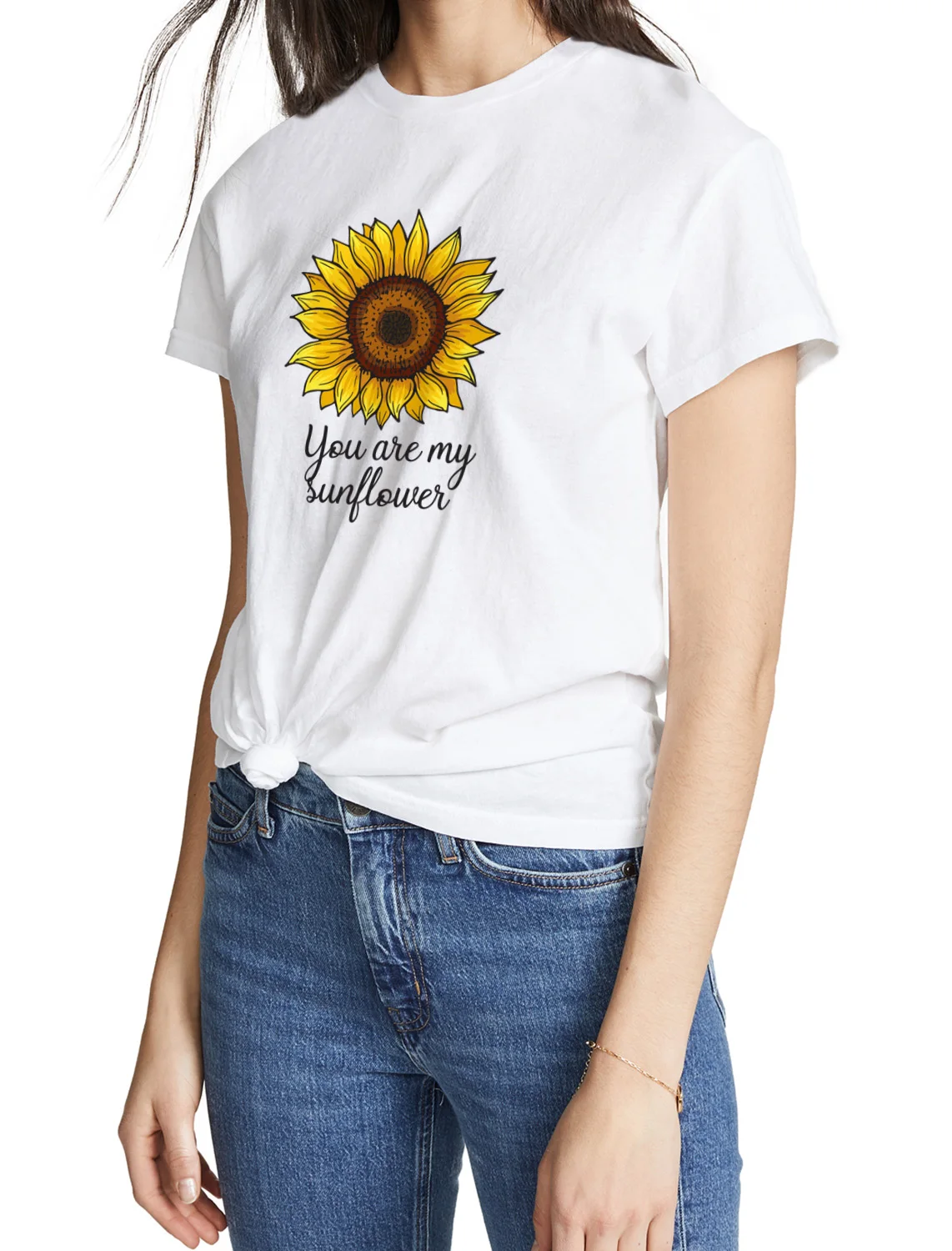 Женская Повседневная футболка с круглым вырезом и коротким рукавом You Are My Sunflower