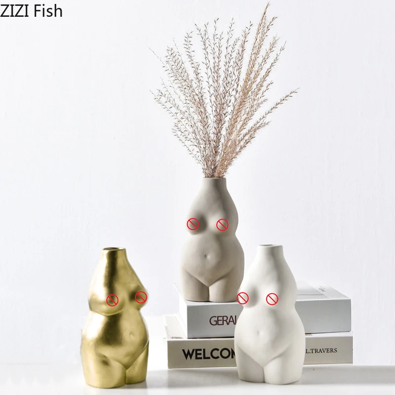 Полимерные вазы боди арт статуя цветок вставка украшения матовые фарфоровые