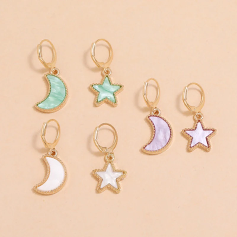 6 шт./лот простые цветные акриловые серьги в стиле панк со звездой и Луной для