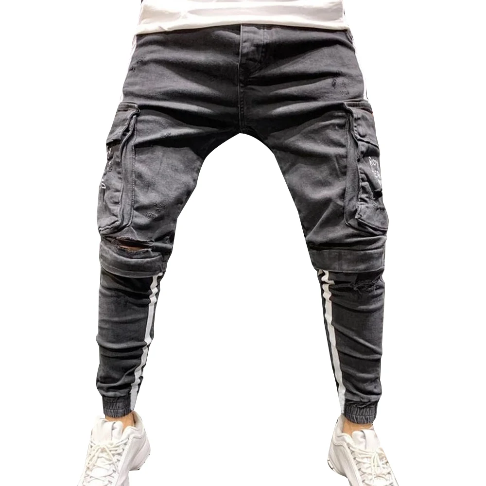 

Men Jeans Skinny Pocket Pencil Pants Side Striped Denim Pants Men Clothing Sknny Jeans Streewear Pants for Men
