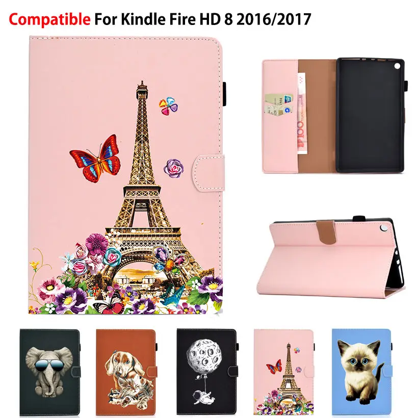 Чехол Funda для Amazon Kindle Fire HD8 HD 8 2017 2016 7th 6th Generation чехол с мультяшным принтом кота