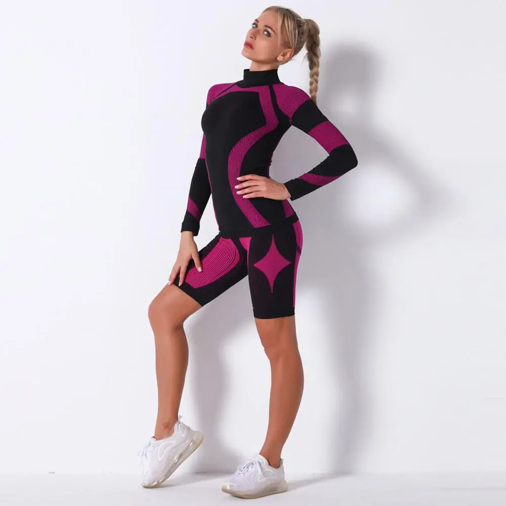 Комплект для йоги бесшовные спортивные женские леггинсы фитнеса одежда