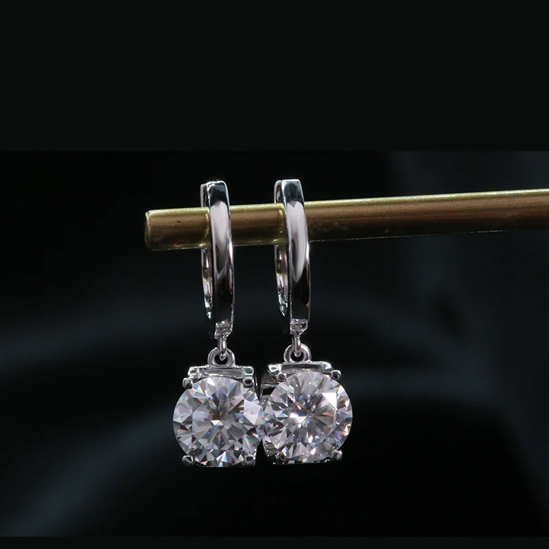 AEAW Твердые 14 к белое золото 6,5 мм 1.0ct всего 2.0ctw круглой огранки Свадебные висячие серьги Муассанит капля для женщин