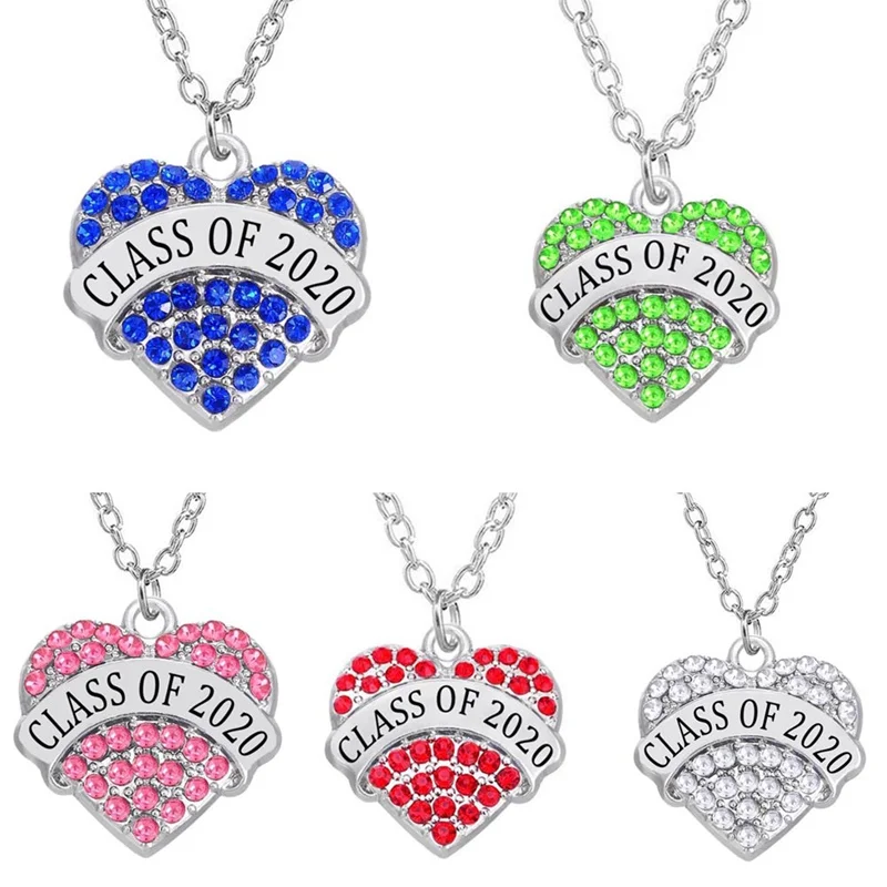 Colorful Rhinestone Crystal Heart Charm &ampamp CLASS OF 2020 Label Pendant Make Graduation Gifts Souvenir Necklace | Украшения и