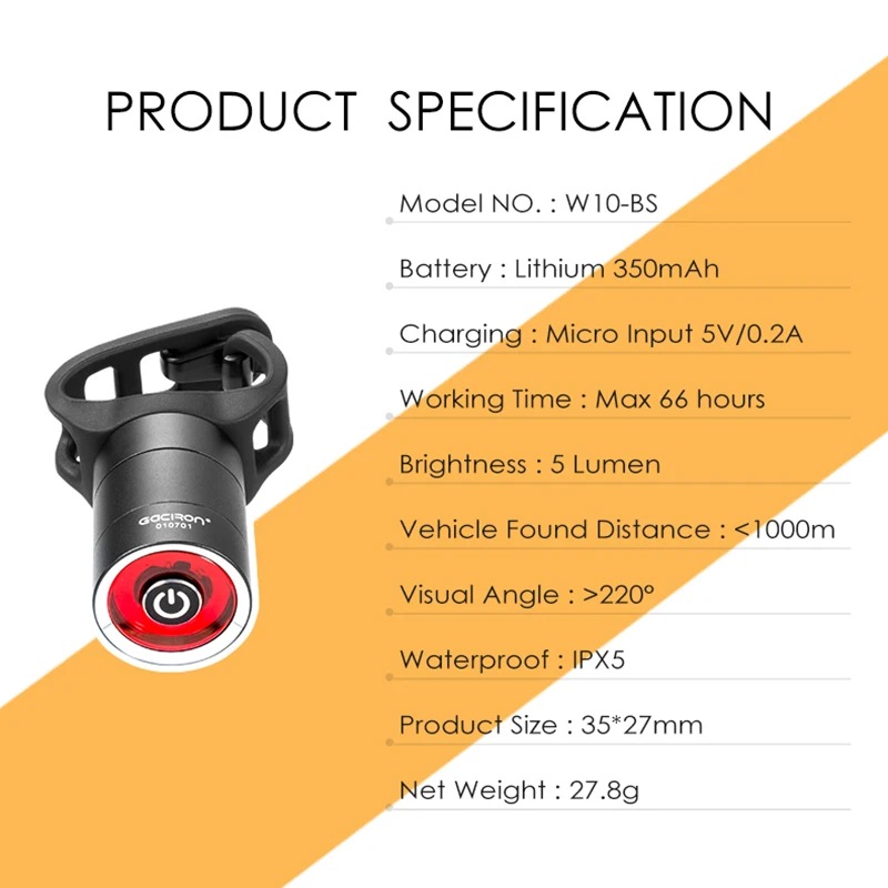 GACIRON USB Charging Bike Tail Light lantern Smart Brake Sensor Taillight MTB Road Cycle Rear Led Waterproof Bycicle Back Lights