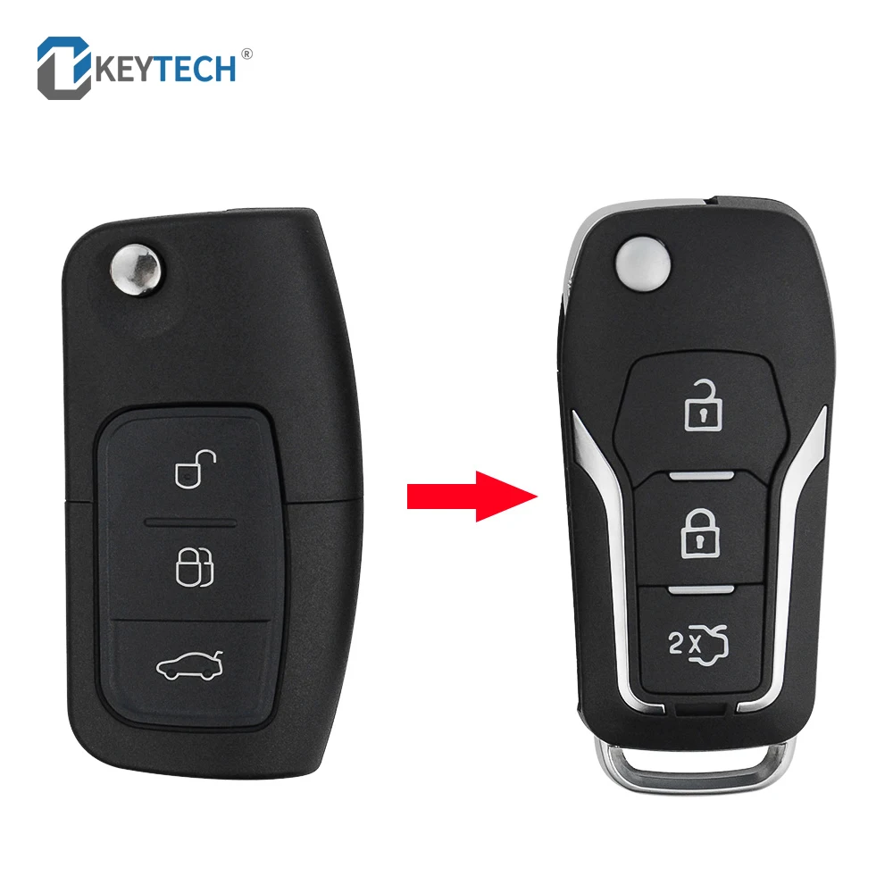 

OkeyTech 3 Buttons Updated Flip Folding Replacement Car Key Shell For Ford Focus 2 3 Mondeo Fiesta Design Blank Remote Case