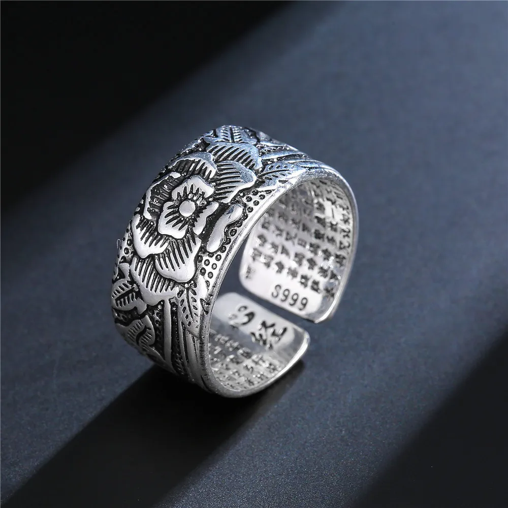 

925 Vintage Thai Anemone Ring Opening Adjustable for Men and Women