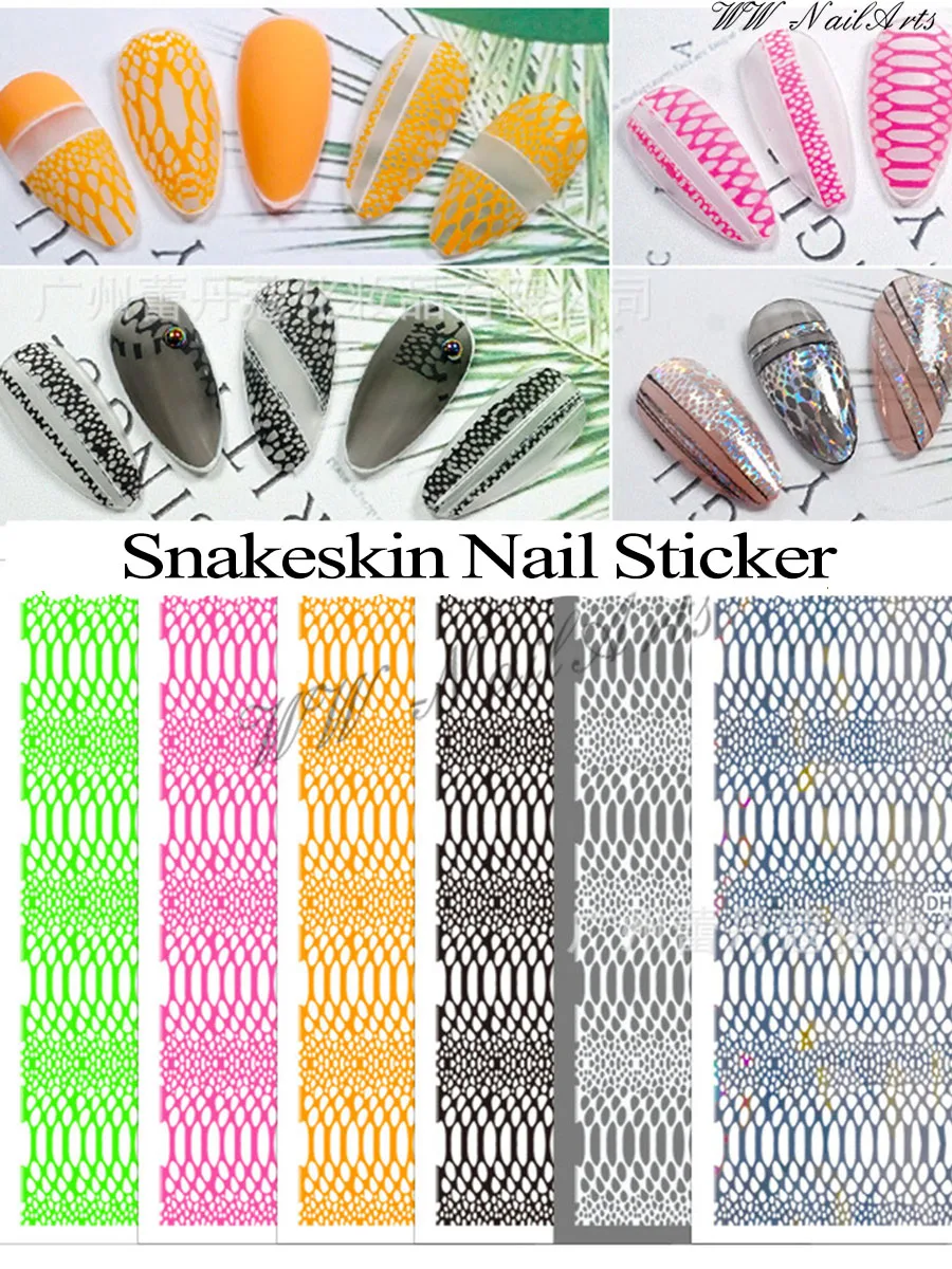 10Pcs Rainbow Snakeskin Nail Art Stickers Self-Adhesive Neon Curve Sexy Snake Print Nails Decals Acrylic Manicure Decoration