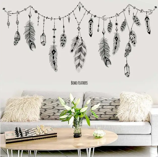 1 шт. простые черные перья в стиле бохо настенная наклейка украшение с перьями для