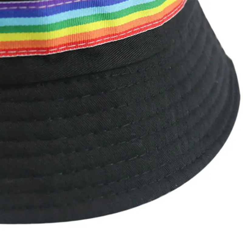 

Women Men Classic Black White Bucket Hat Rainbow Stripes Short Brim Sun Protection Hip Hop Harajuku Summer Fisherman Cap