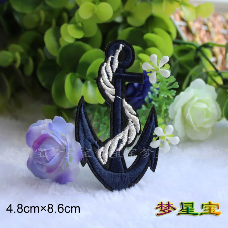 Клейкая вышивка тканевая наклейка A406 значок морской якорь руль корабля веревка