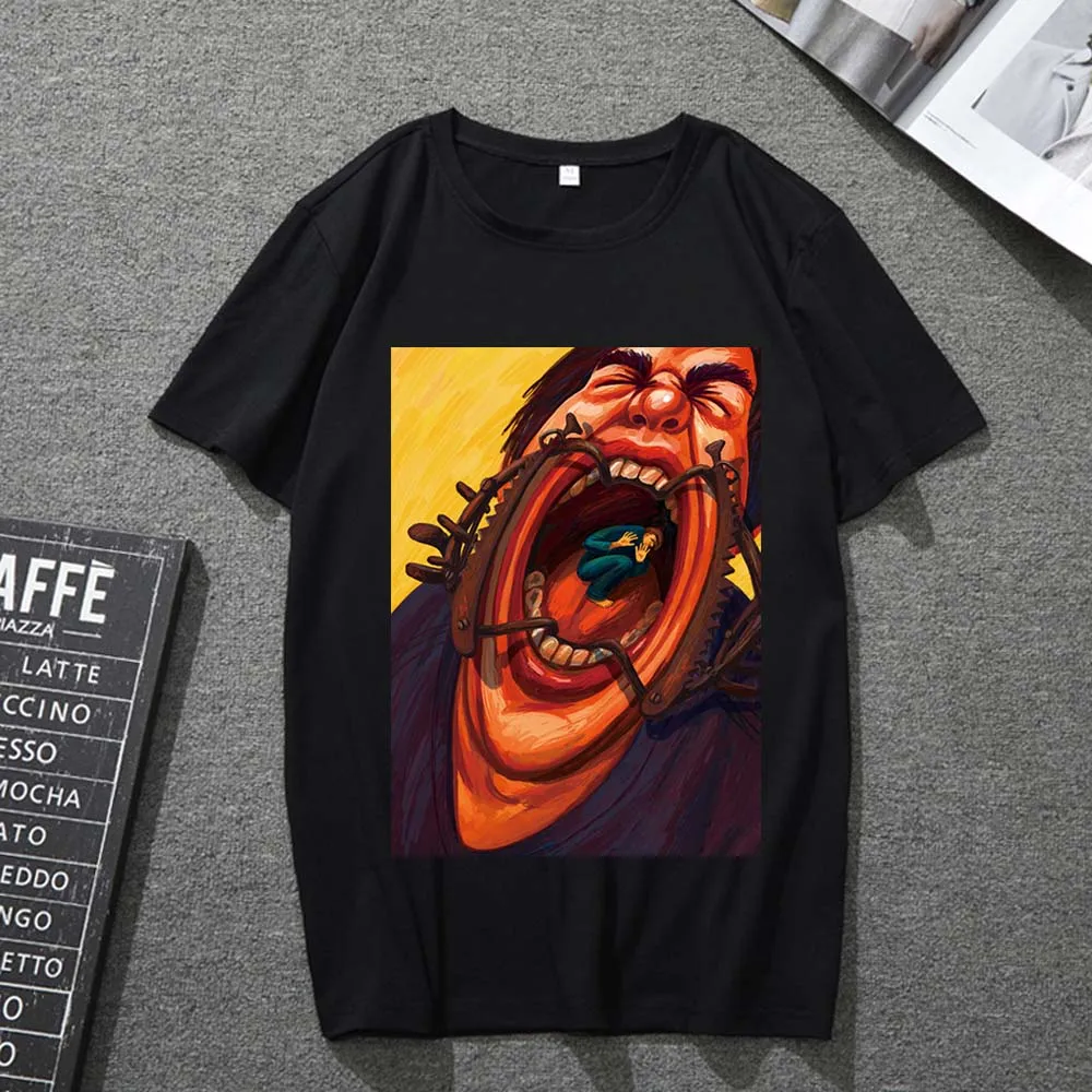 

Fashion Women's T-shirt Soft O-neck Slim-fit Short-sleeved Funny Pain Expression Pattern Printed Shirt Male Harajuku Style