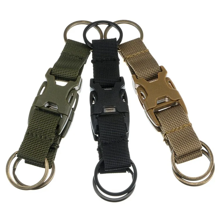

Tactical Molle Key Chain Ring Clip Nylon Webbing Strap Belt Backpack O Ring Carabiner with Double 2 Quick Released Buckle Hook