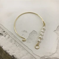 trendy hook type natural pearl bangles for unisex gold color geometric alloy fashion bangle for lovers jewelry dropship