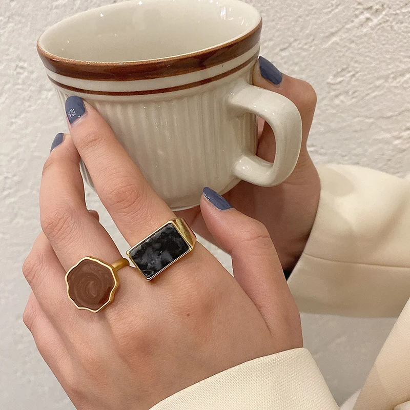 AOMU корейский 2020 новый простой Винтажный Зеленый металл геометрический