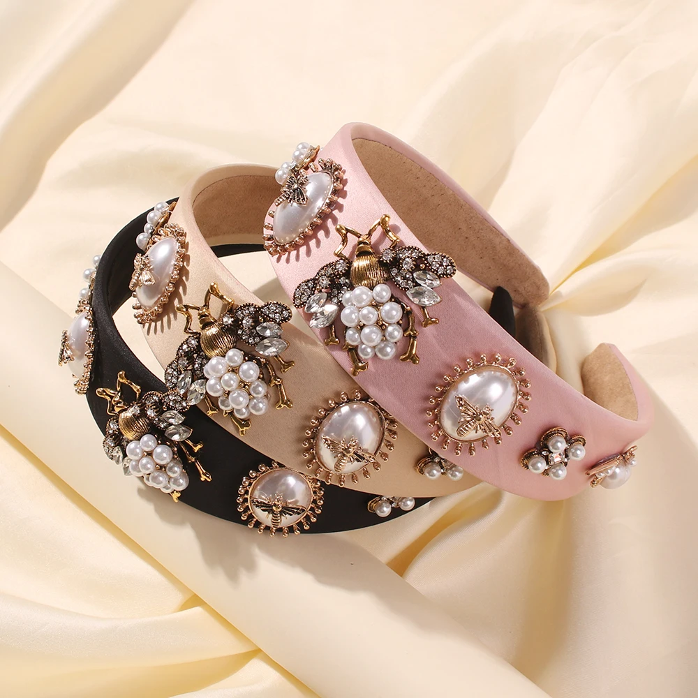 Женская повязка на голову с искусственным жемчугом винтажная цветами и в стиле