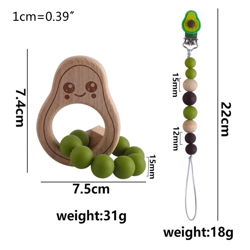 

Baby Pacifier Chain Beech Wooden Avocado Bracelet Teether Nipple Dummy Clip Holder Infants BPA Free Silicone Beads Teething Soot