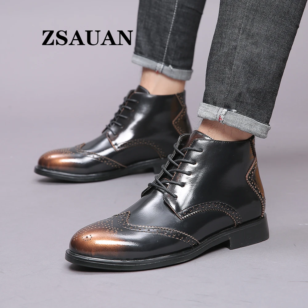 Ботинки ZSAUAN мужские кожаные оксфорды в британском стиле заостренный носок