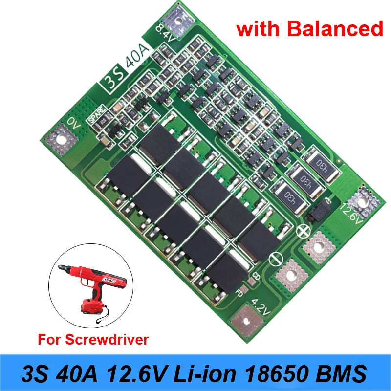 3S 40A для отвертки 12 в Li-Ion 18650 Bms Pcm Защитная плата батареи с балансирующим