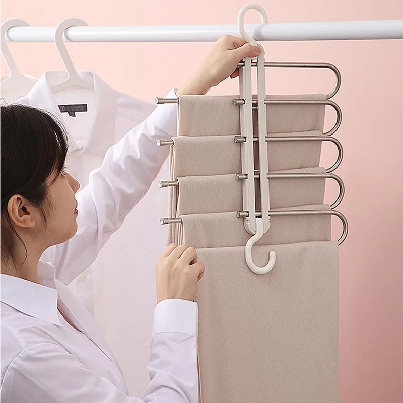 

5 Tier Hangers for Clothes Closet Organizer Multifunction Pants Trousers Hanger Stainless Steel Rack Clothes Storage organizador